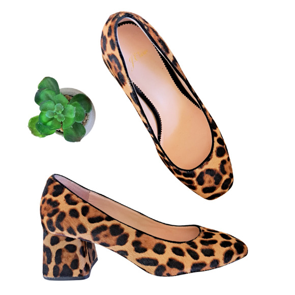 J. Crew Shoes J Crew Block Heel Pumps Calf Skin Leopard Print Size